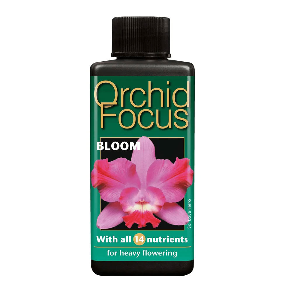 Orchid fertilizer for orchid in the blooming phase. 100 ml bottle on white background.